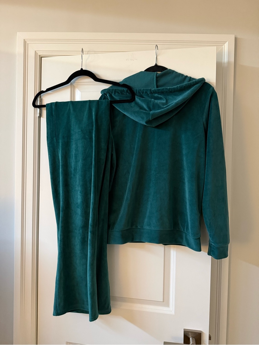 Velour Hooded Track Suit Jogger Pants in Teal